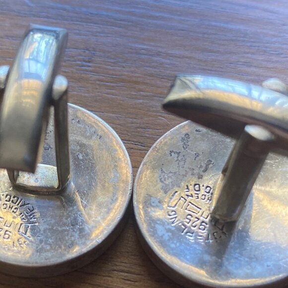 Vintage Mexico Aztec Calendar Sterling Silver Cufflinks Cuff links Estate Men - Picture 2 of 2